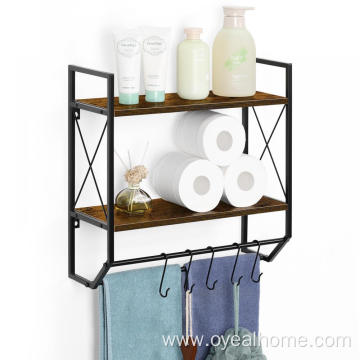 Wall Mounted 2-Layer Bathroom Shelf with Towel Bar